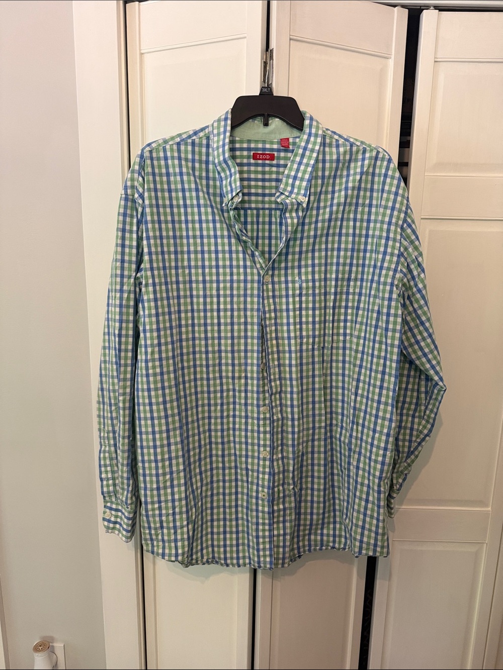 Izod Blue and Green Plaid Long-Sleeve Button-Down Shirt